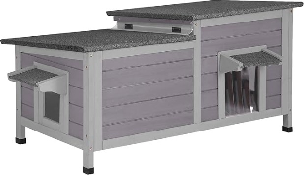 Aivituvin Cat House Outdoor Feral Cat Shelter Weatherproof Cat Condo for Winter Double Rooms Kitty Cage (Cat house,Grey)