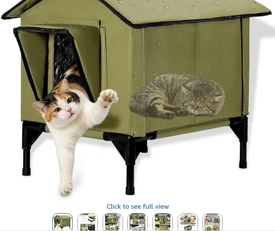 Outdoor Cat House, Elevated Waterproof Insulated Cat Kennel for Outside, Winter House for Indoor Outdoor Cats and Small Dogs, Feral Cat Shelter for Multiple Cats, Green
